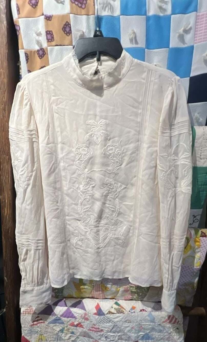 Reformation Embroidered Long Sleeve Button-Up Top - Off-White
